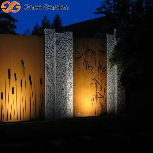 Rustic Corten Screen Showcasing Bamboo Motif